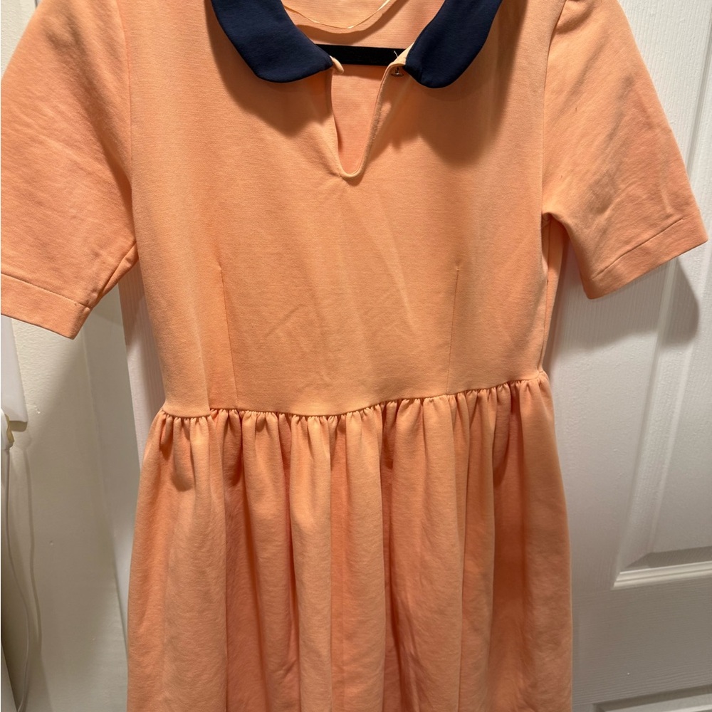 Zara Basic Apricot Top with Dark Blue Collar